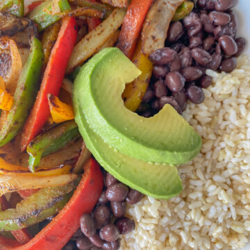 12 Minute Easy Fajita Peppers with Rice & Beans