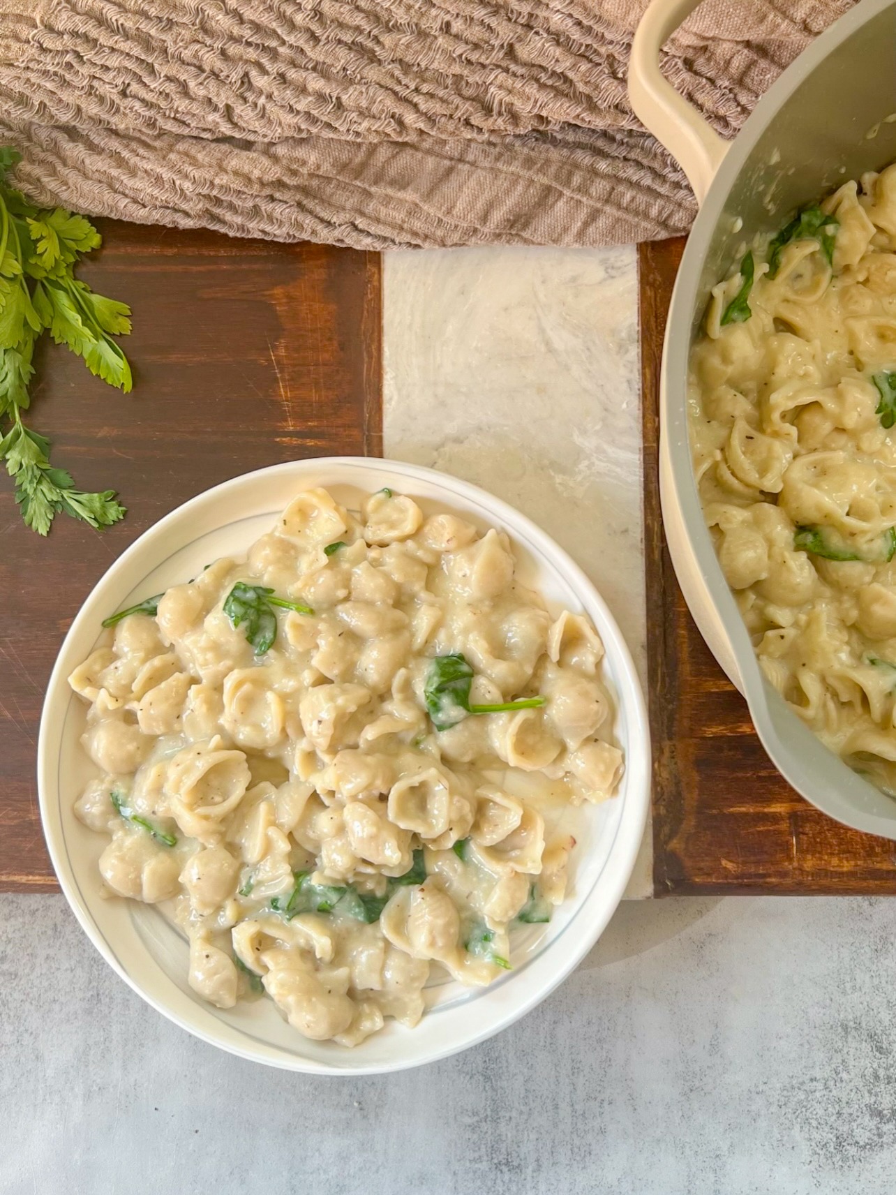 Serving the Creamy Garlic Pasta