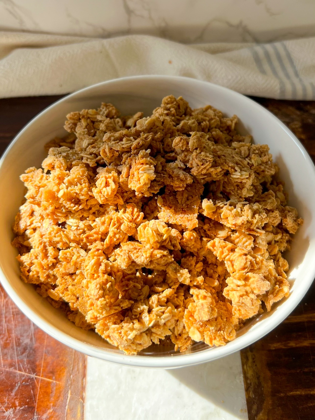 peanut butter granola clusters in a bowl