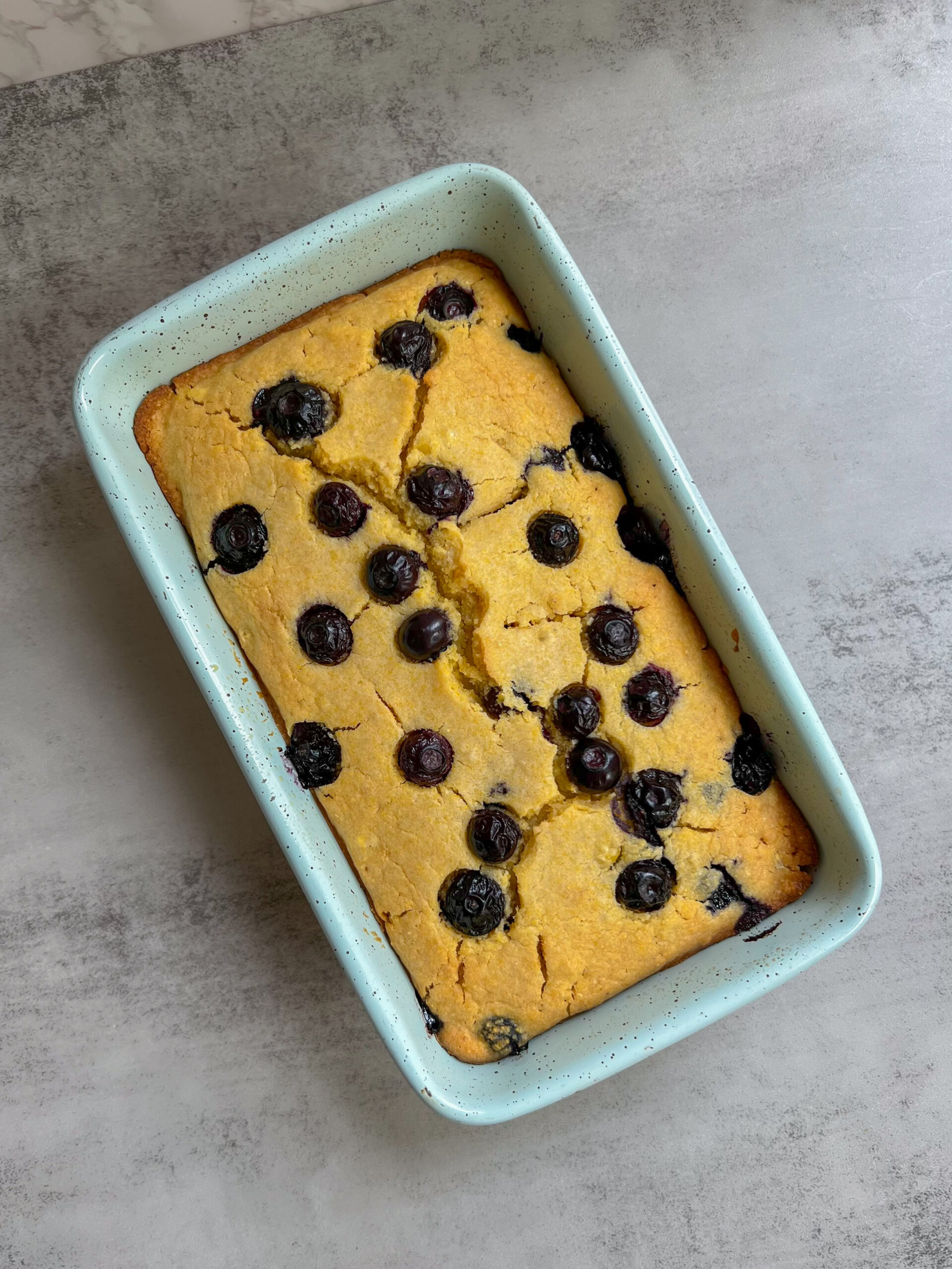 blueberry cornbread fresh from the oven