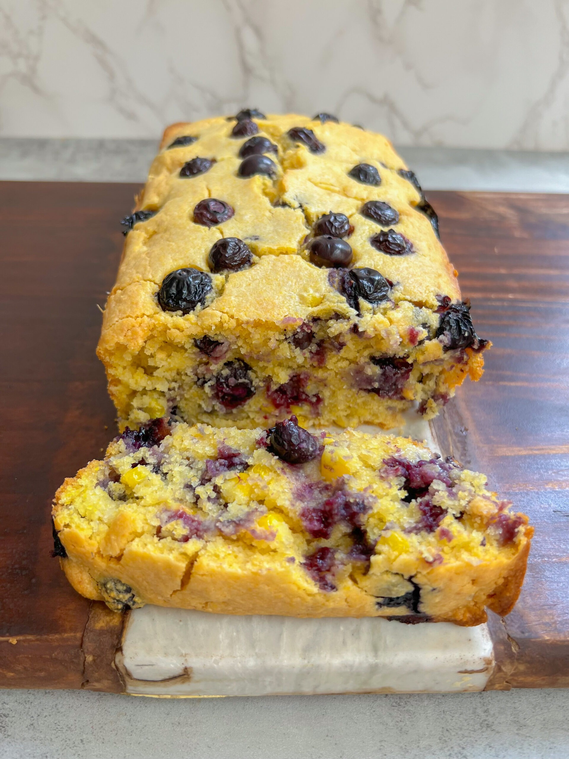 slice of blueberry cornbread