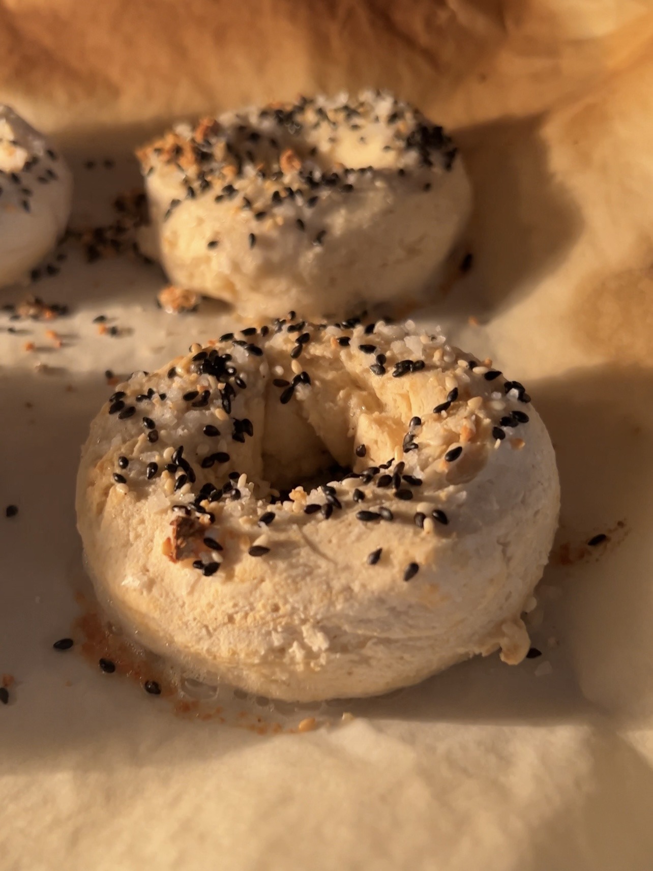 2 Ingredient Bagels are soft, chewy and delicious. They're super quick and easy to make, and are naturally vegan and gluten free. You can choose between using this easy bagel recipe to make everything bagels or cinnamon sugar bagels! Try them lightly toasted with butter or with your favorite spread for breakfast, lunch, or a snack.