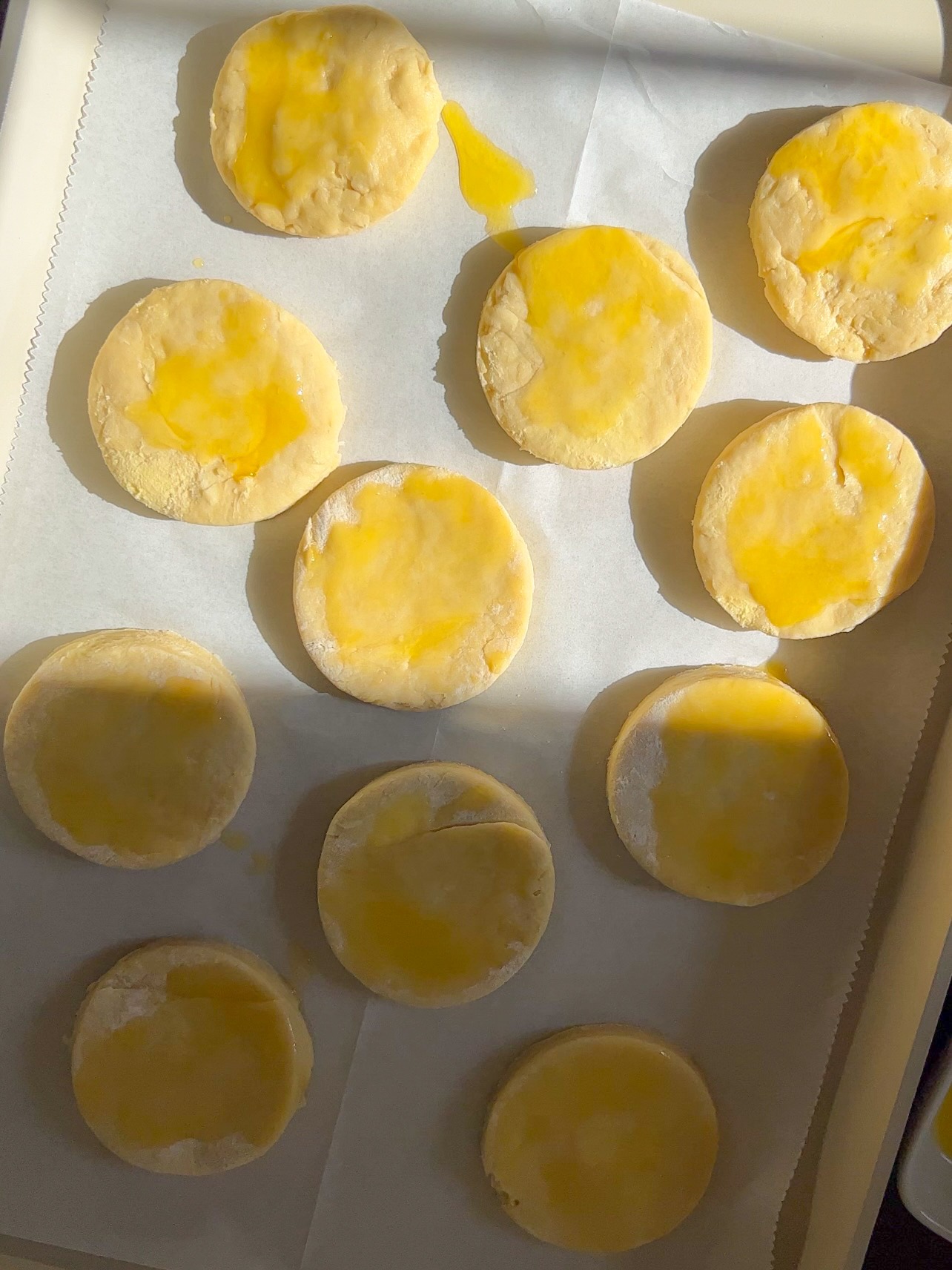 vegan biscuits on baking sheet before baking