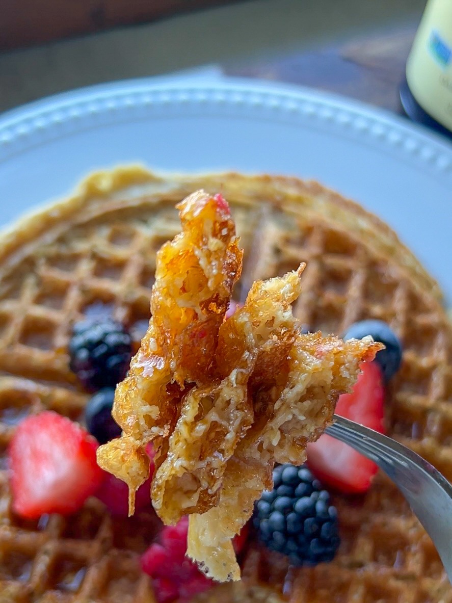 close up image of easy oatmeal waffles