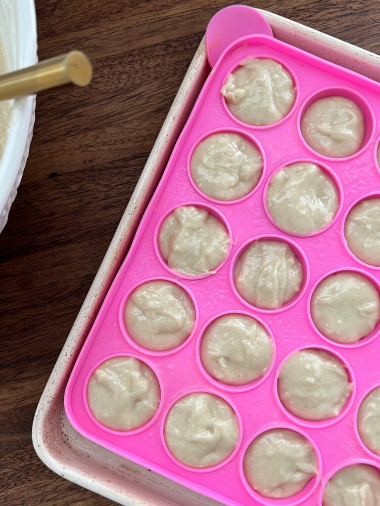 Donut hole batter in a pan.