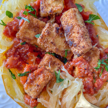 Easy Spaghetti Squash Vegan Tofu Parmesan