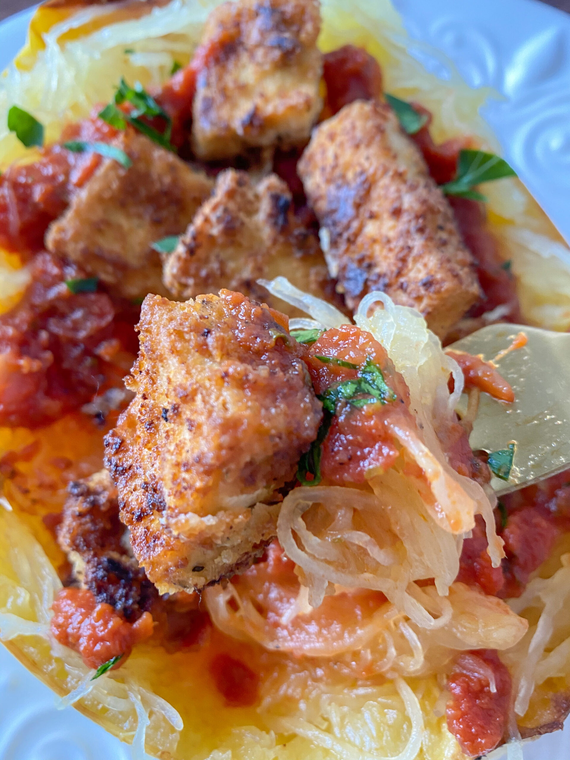 Easy Spaghetti Squash Vegan Tofu Parmesan