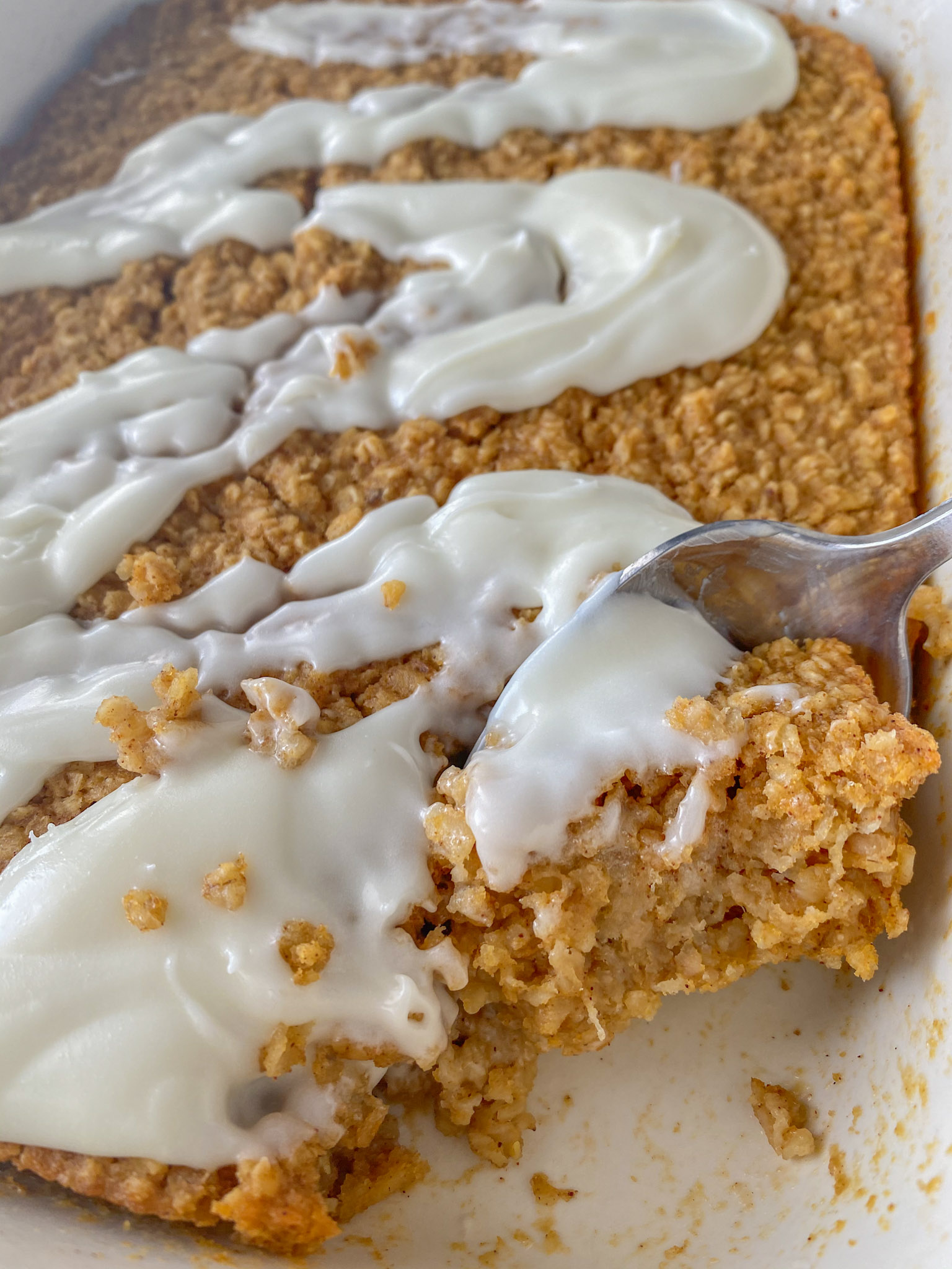 Sweet Potato Baked Oatmeal with Vegan Cream Cheese Icing