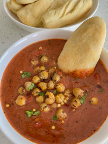 Easy Vegan Tomato Basil Soup with Crispy Chickpeas