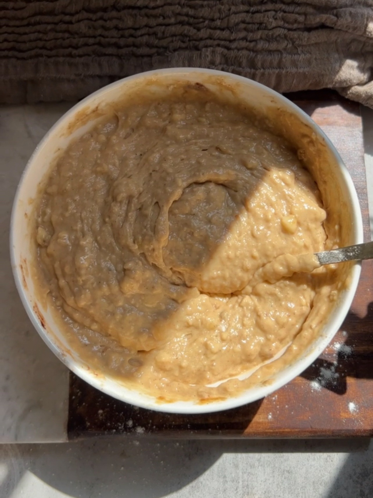 gingerbread banana bread batter in mixing bowl