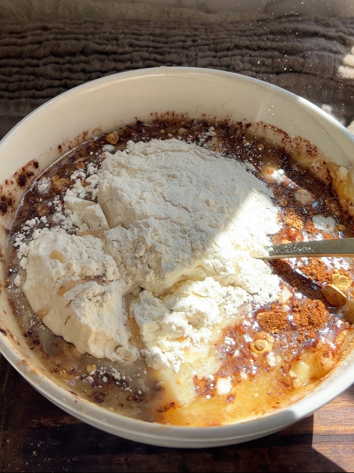 gingerbread banana bread - mixing in the dry ingredients