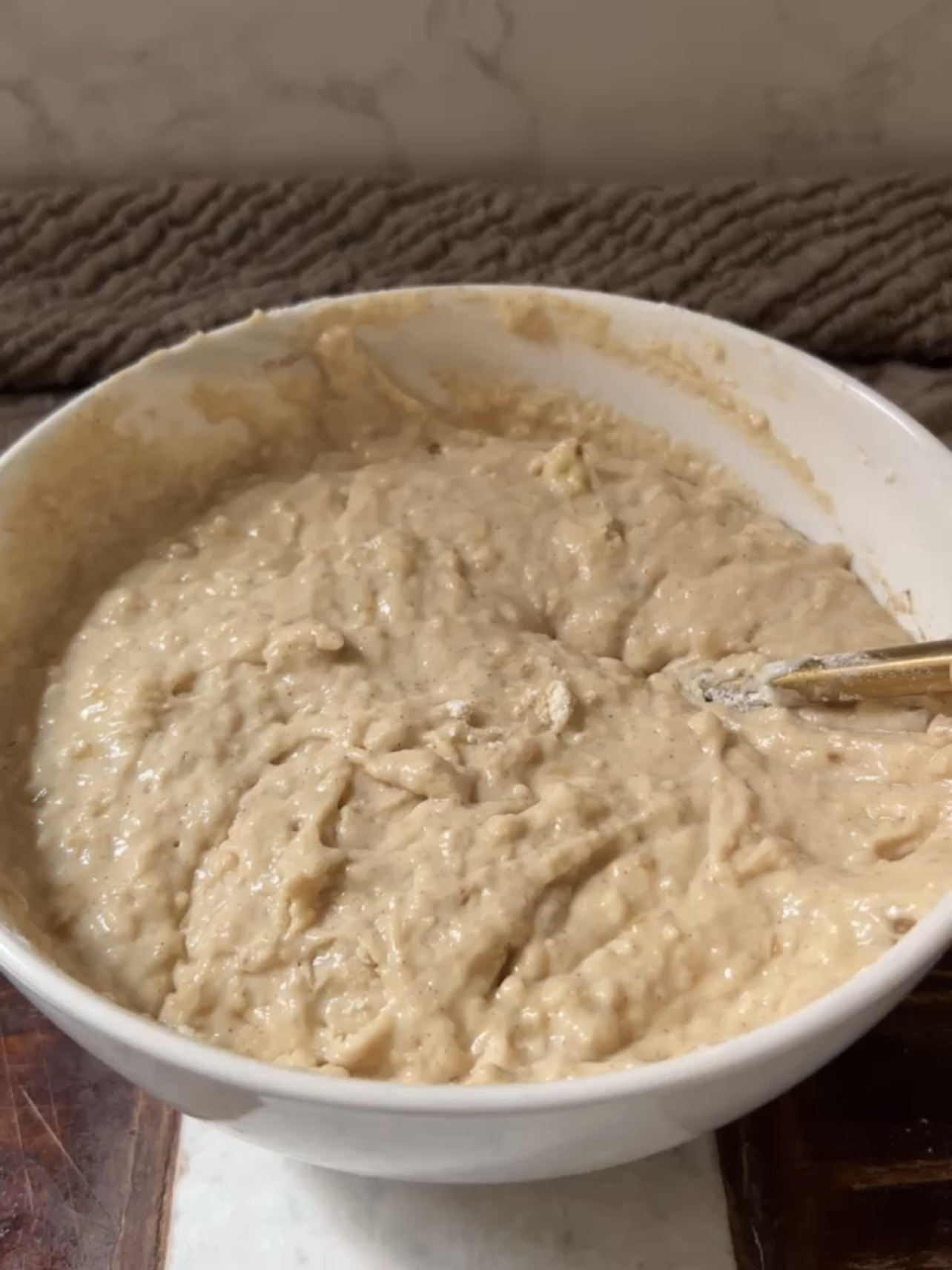 mixing the banana cake batter