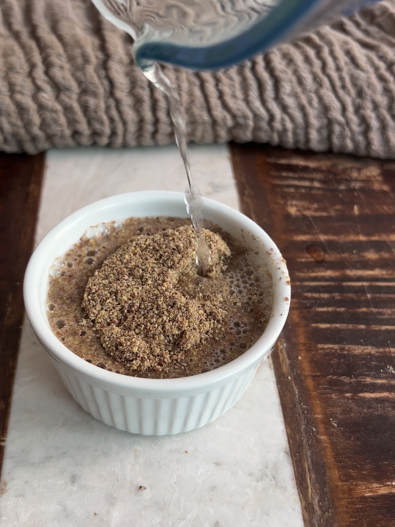 adding water to the flax eggs