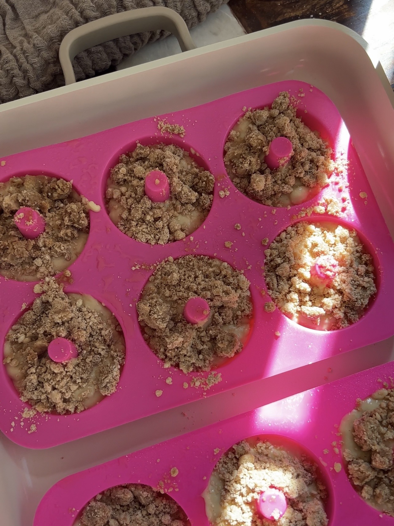 before baking - crumb cake donuts