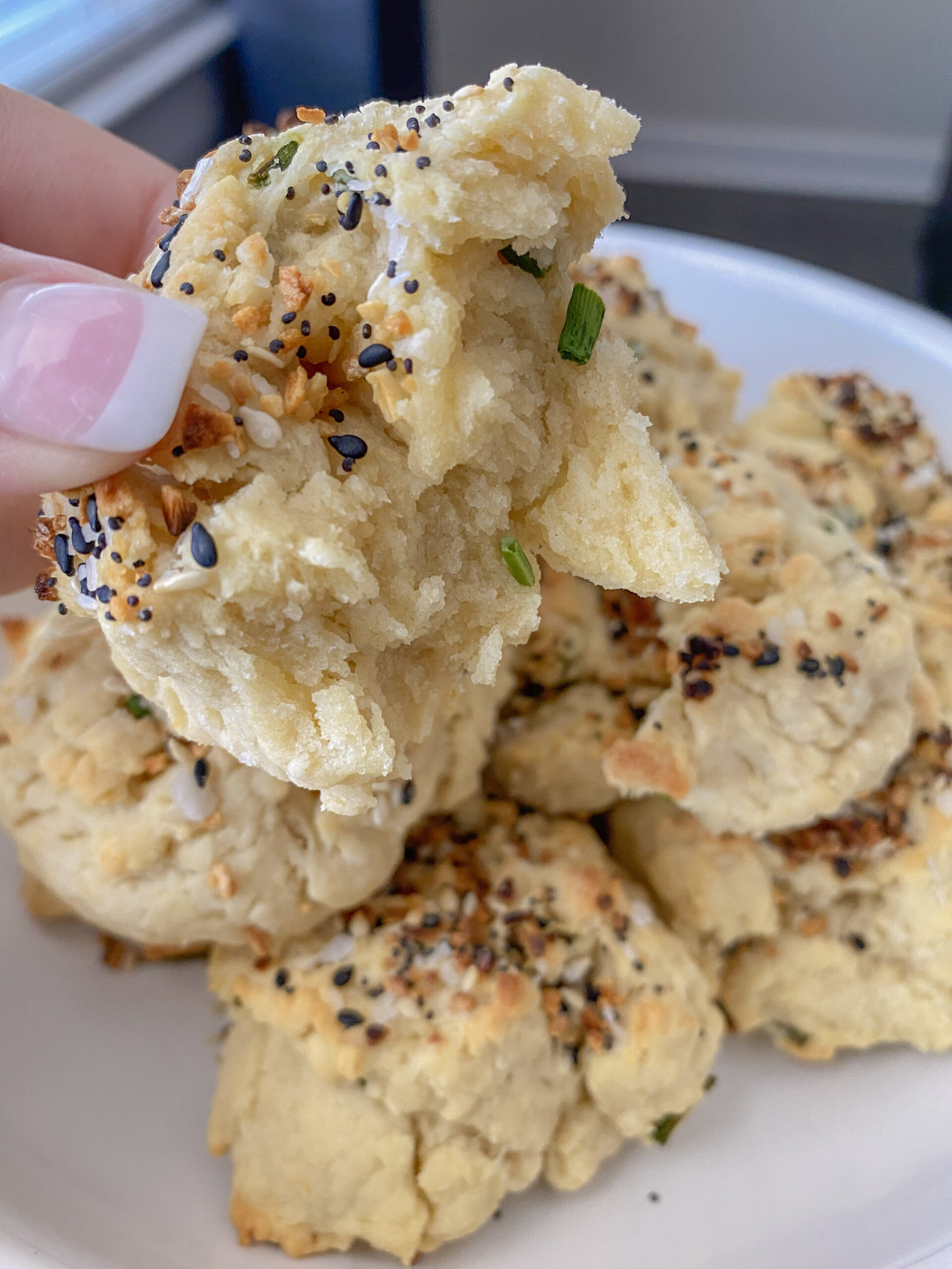 close up of everything biscuit broken in half